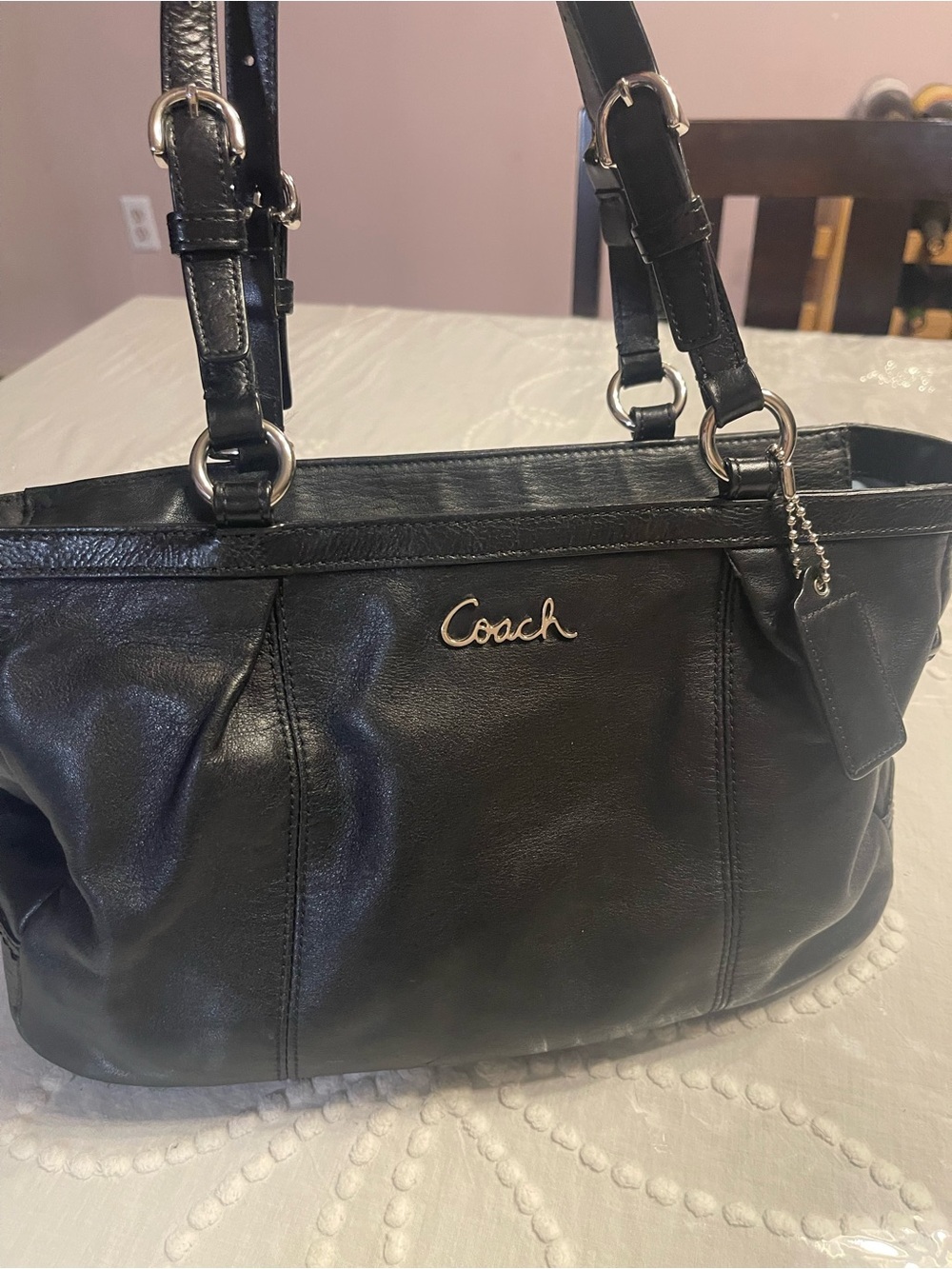 Coach Black Leather Shoulder Bag with Silver Hardware